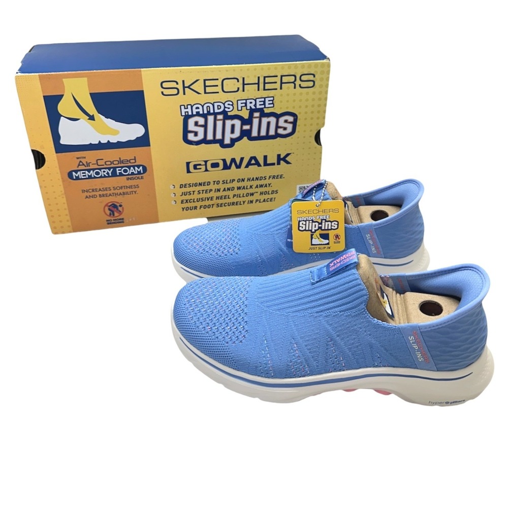 New Sketchers Slip Ins Go Walk Sneakers Blue City Lights Memory Foam Athleisure